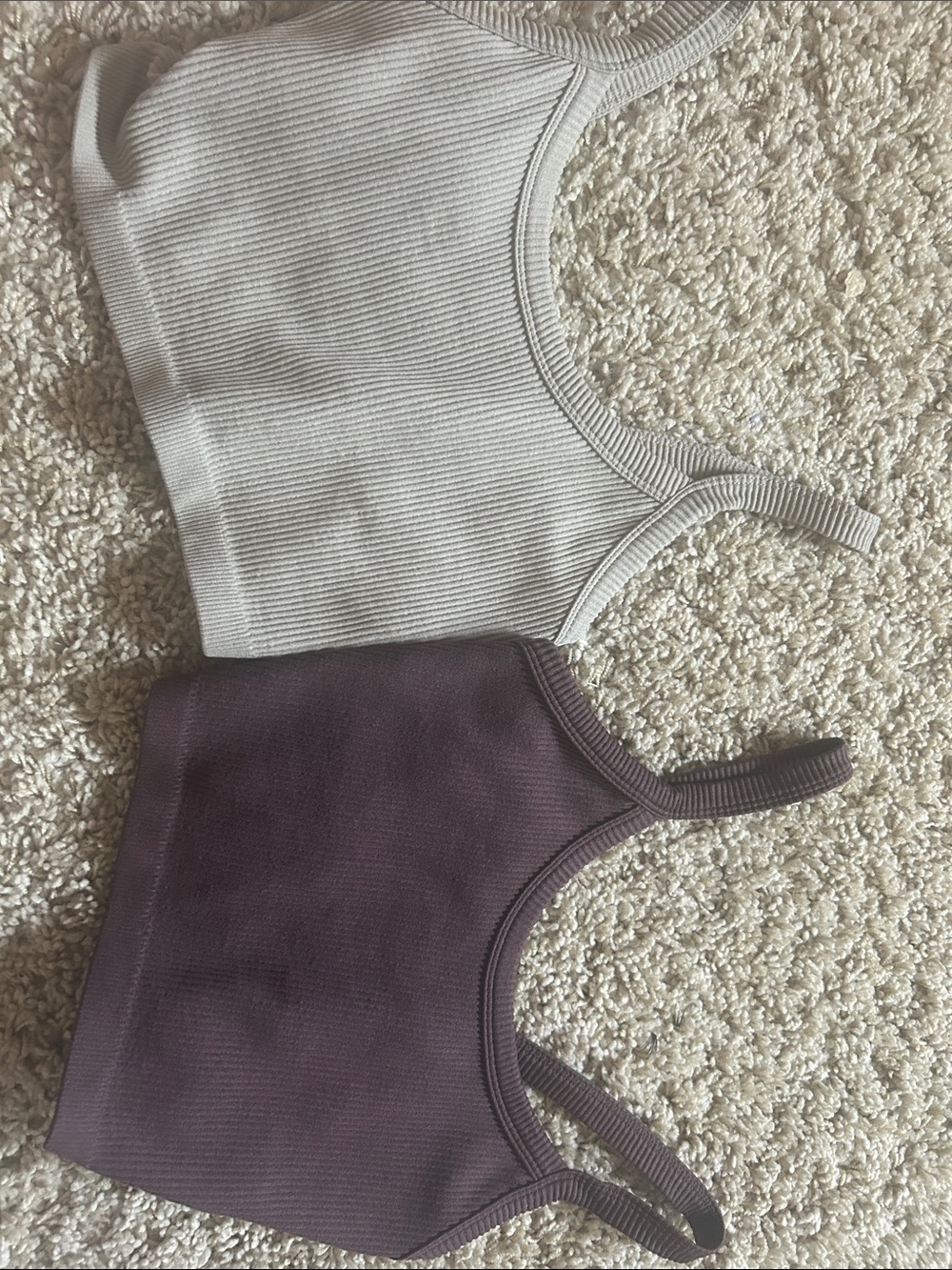 SHEIN Ribbed Cropped Tank Tops in Light Gray and Plum